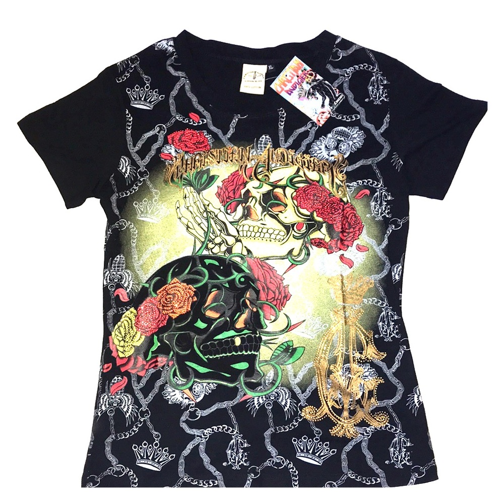 Christian Audigier Shirt Women Bedazzled Metallic